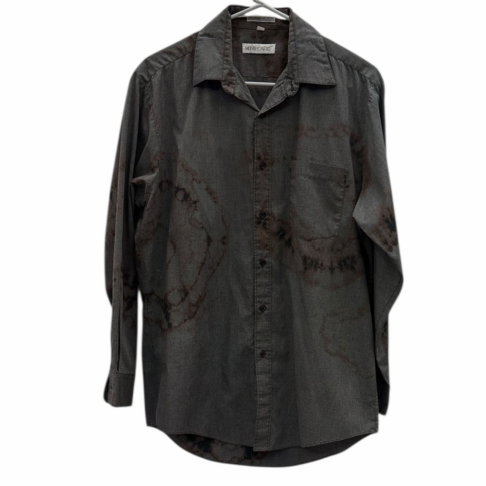Monte Carlo Grunge Tie Dye Gray Button Up Long Sleeve Shirt 15.5 neck 32/33